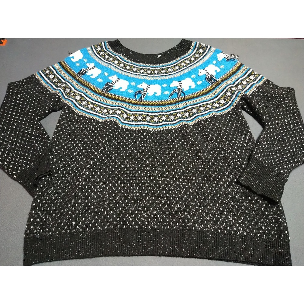Holiday Time Sparkly Sweater Ladies 1X(16W/18W) Black/Blue Polar Bears Christmas
